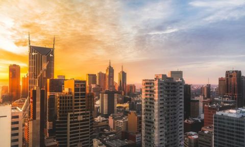 Melbourne skyline at sunset
