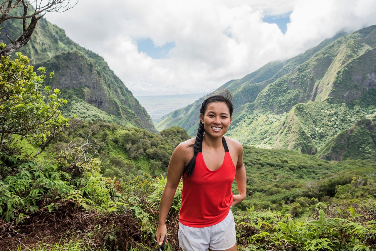 Young woman on a mountain hike