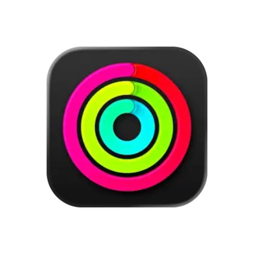 Apple Watch Activity icon with three colored rings on black background.