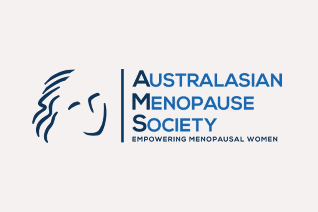 Logo of the Australian Menopause Society featuring a stylized design representing women's health and menopause support