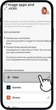 Manage apps and devices screen with Fitbit option highlighted