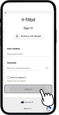 Fitbit app landing page with sign in button highlighted