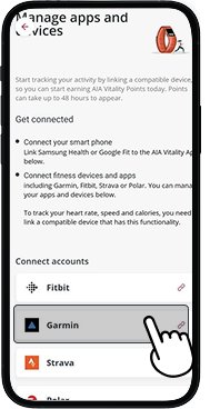 Manage apps and devices screen with Garmin option highlighted