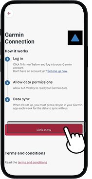 Garmin connection screen with link now button highlighted