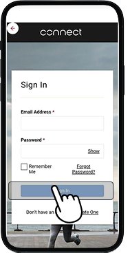 Garmin app landing page with login button highlighted