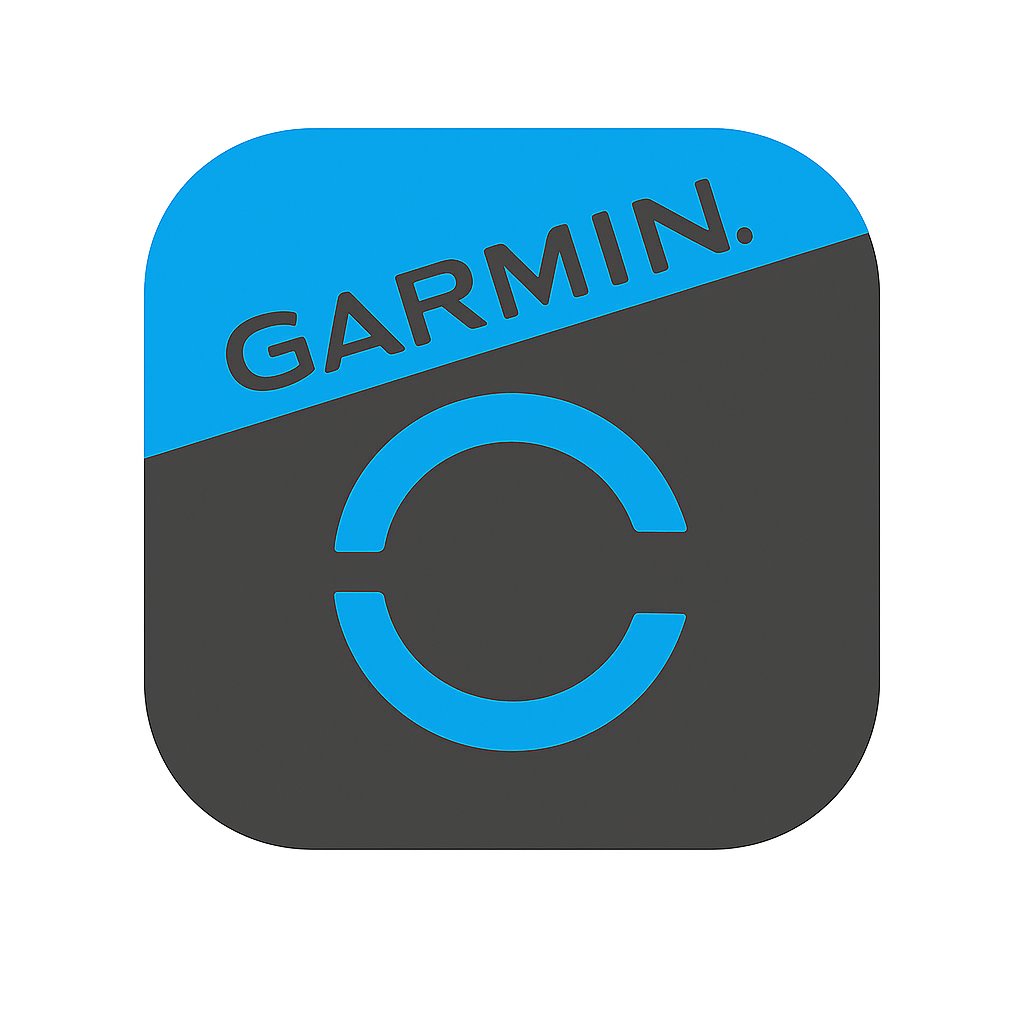 Garmin Connect app icon with a split blue and dark gray background and circular design.