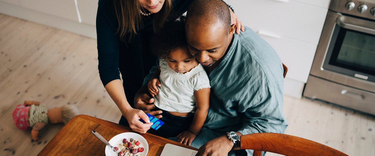 family at laptop