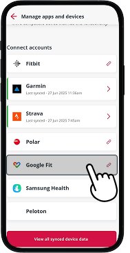 Manage apps and devices screen with Google Fit option highlighted