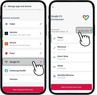 AIA Vitality Google FIt screen with re sync button highlighted
