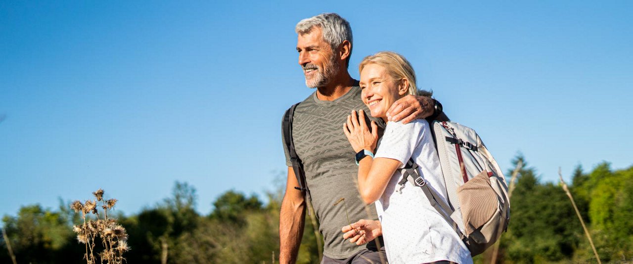 Couple outdoors walking