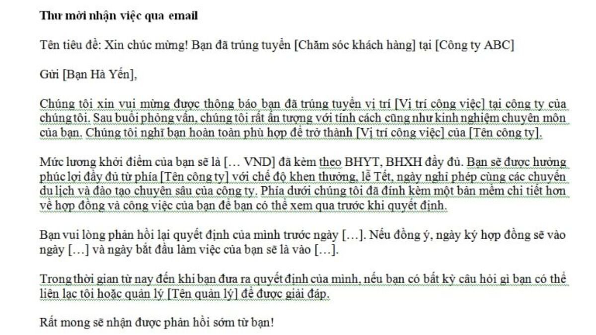 Thư mời nhận việc cần có đầy đủ thông tin, trình bày rõ ràng