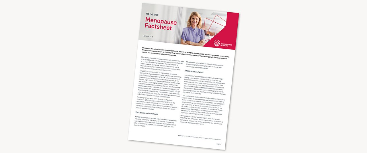 Menopause Factsheet cover from AIA Embrace