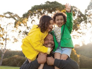 Kids on dads shoulders