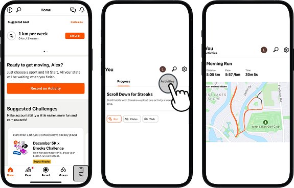 Strava app screen showing activities and details of selected activity