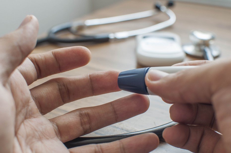 Close up of someone getting a blood glucose test