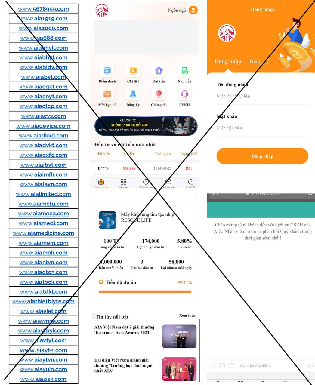 Các website giả mạo AIA VIỆT NAM 