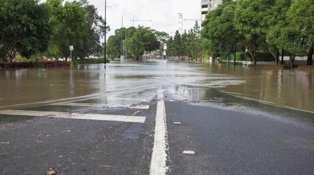 a street with water on it