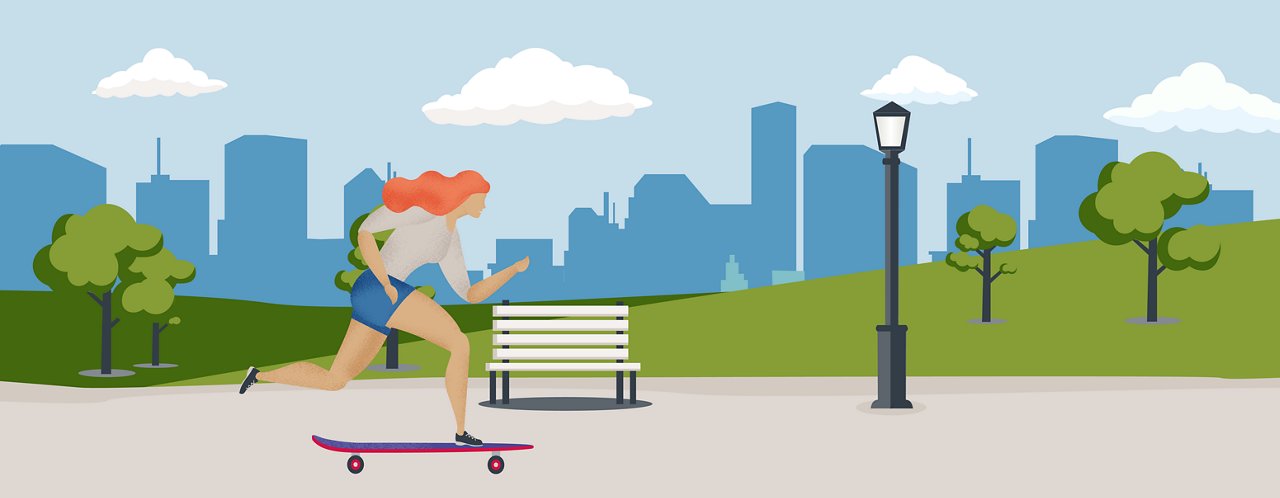 an animatic image of a woman on a skate boards