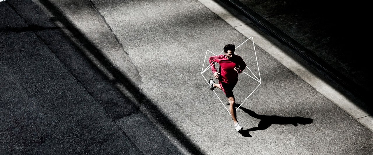 overhead shot of man running