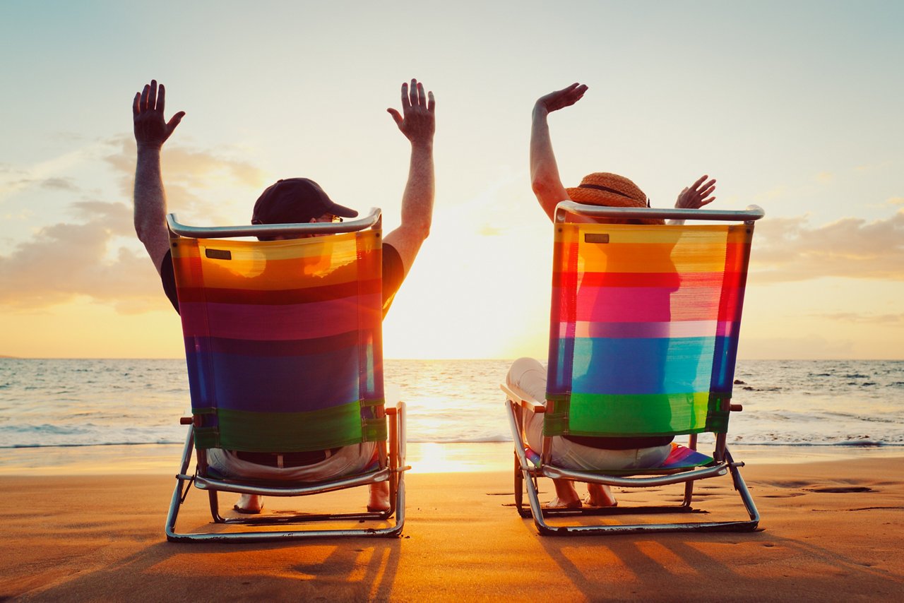 Couple enjoys sunset at the beach