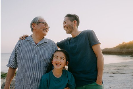 a family standing on a beach