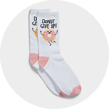 Women's White & Pink Print Crew Socks