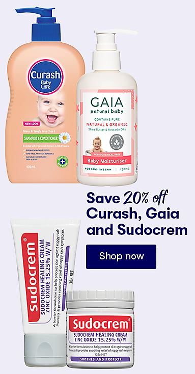 Save 20% off Curash, GAIA and Sudocrem baby toiletries