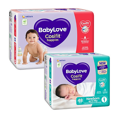 Babylove 48-Pack Nappies Newborn, 28-Pack Nappies Walker Bulk or 40-Pack Nappies Crawler