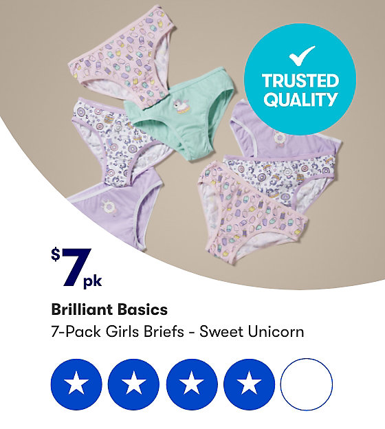 Trusted Quality, 7-pack Girls Briefs tested by families