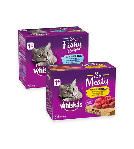 $8.40pk Save $3.60 Whiskas 12-Pack Cat Food Pouch Varieties 85g