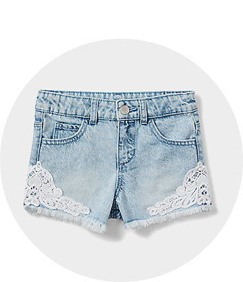 Girls Blue Crochet Denim Shorts