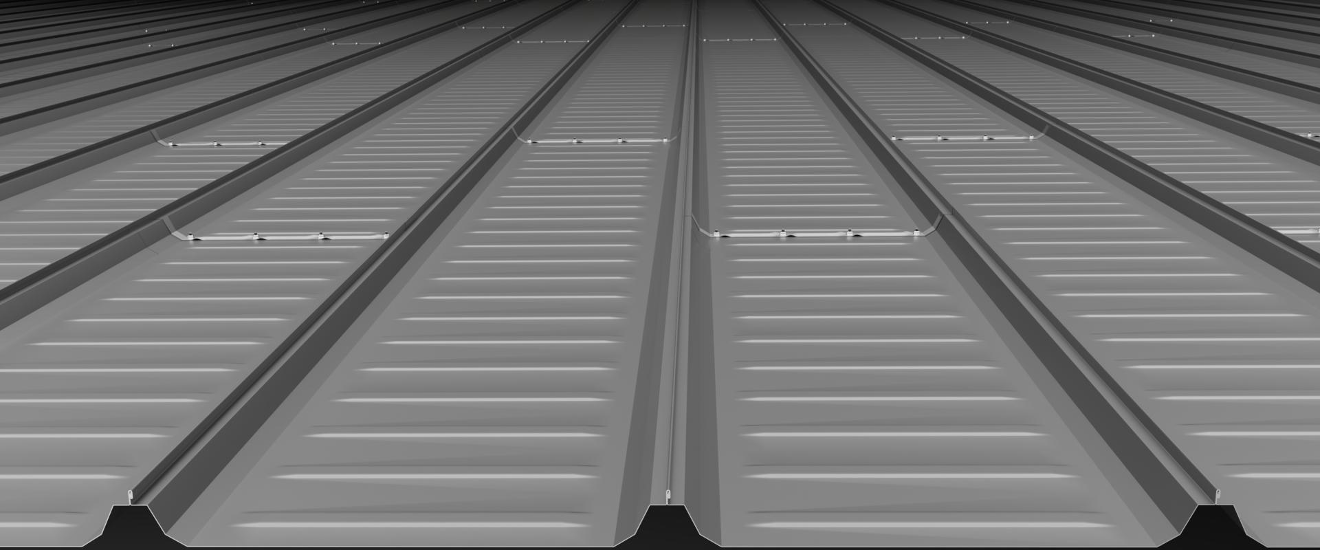 Close up of assembled MR-24 steel roof panels