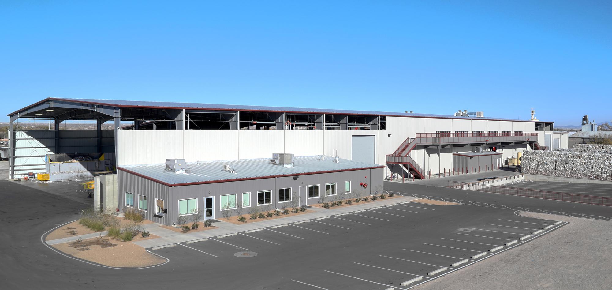 Aerial view of the Friedman Recycle Center featuring integrated processing structures, heavy equipment support systems and coordinated industrial operations designed to maintain safety, efficiency and long-term recycling performance.