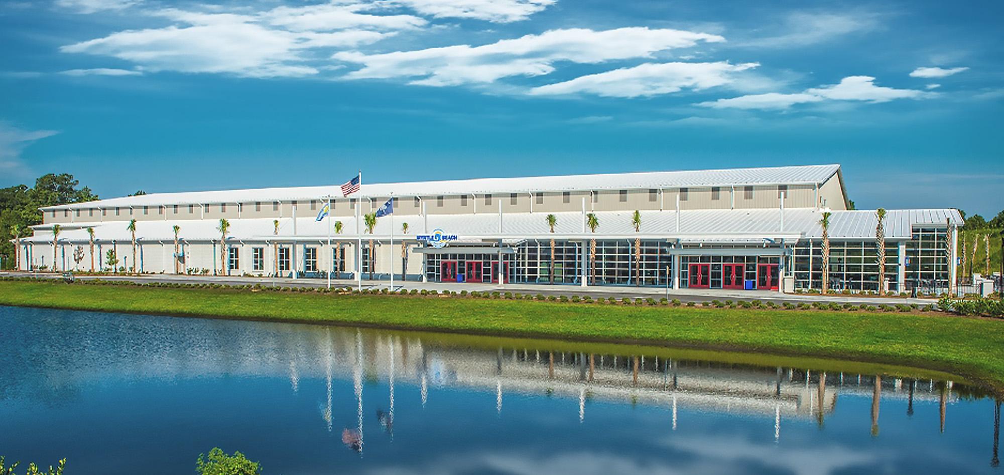 Myrtle Beach Indoor Sports Facility featuring clear span steel framing, athletic courts and large-scale recreation center construction.