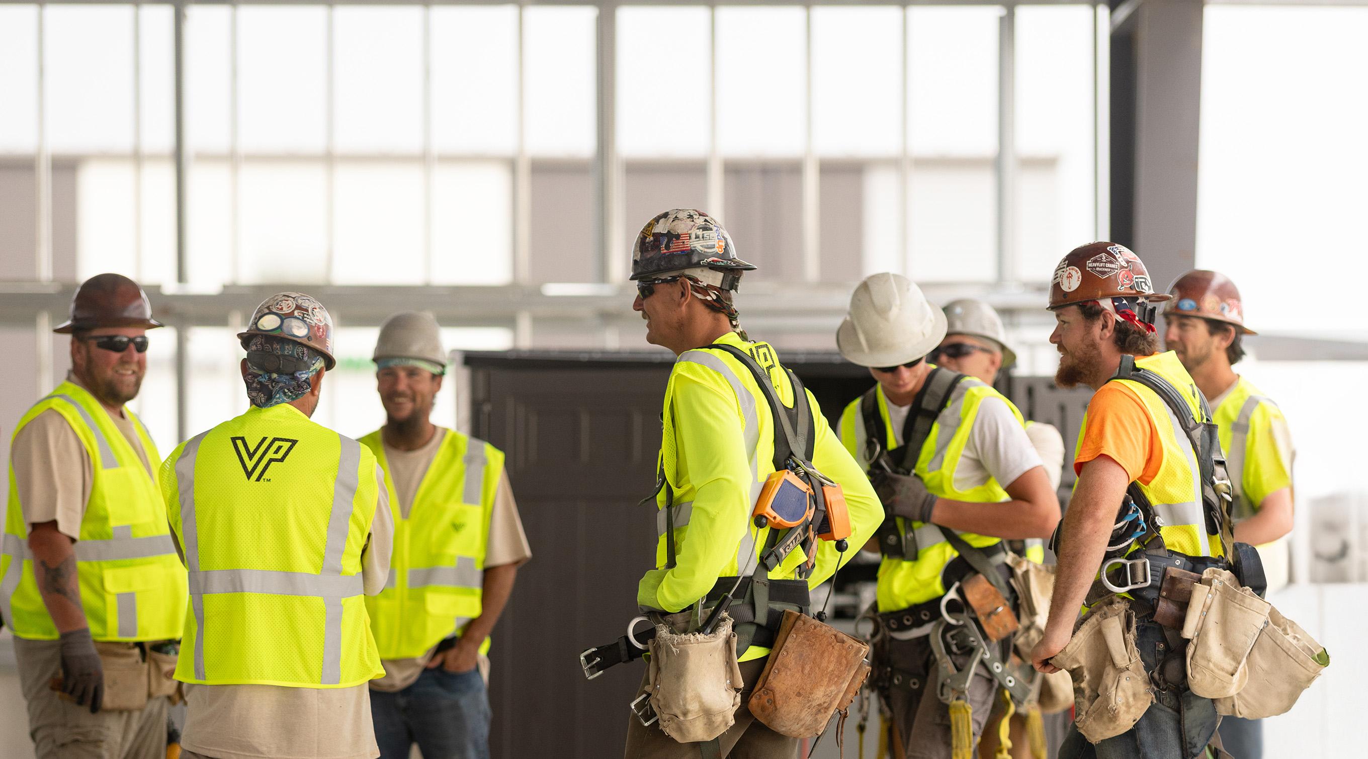 Varco Pruden builders on pre-engineered metal building job site