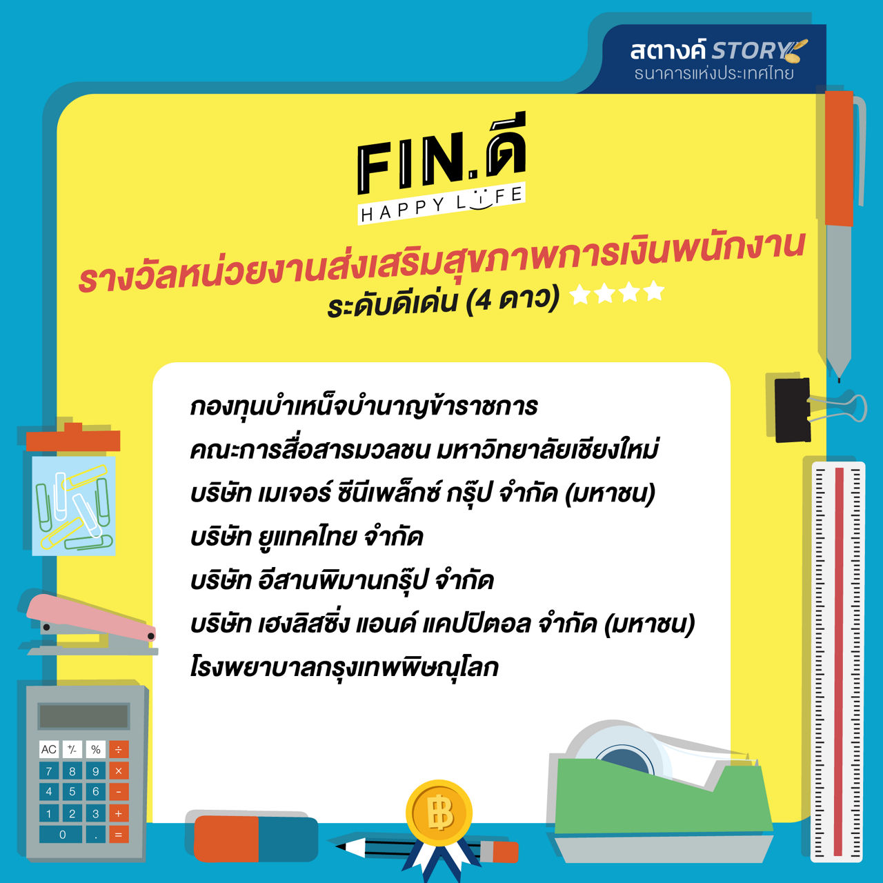 ปี 2565 - รางวัลหน่วยงานส่งเสริมสุขภาพการเงินพนักงาน ระดับดีเด่น (4 ดาว)