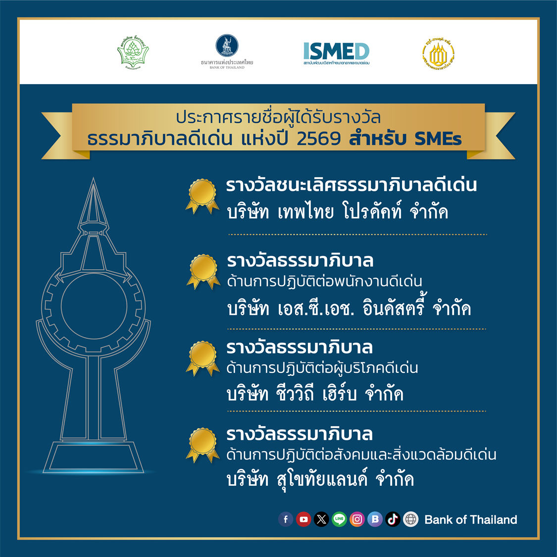 รางวัลธรรมาภิบาลดีเด่นแห่งปี 2569 สำหรับ SMEs