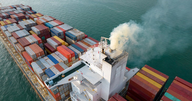 Smoke exhaust gas emissions from cargo lagre ship ,Marine diesel engine exhaust gas from combustion.