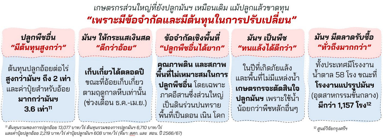 ข้อจำกัดในการปรับเปลี่ยนไปปลูกพืชชนิดอื่นที่ให้ผลตอบแทนสูงกว่า