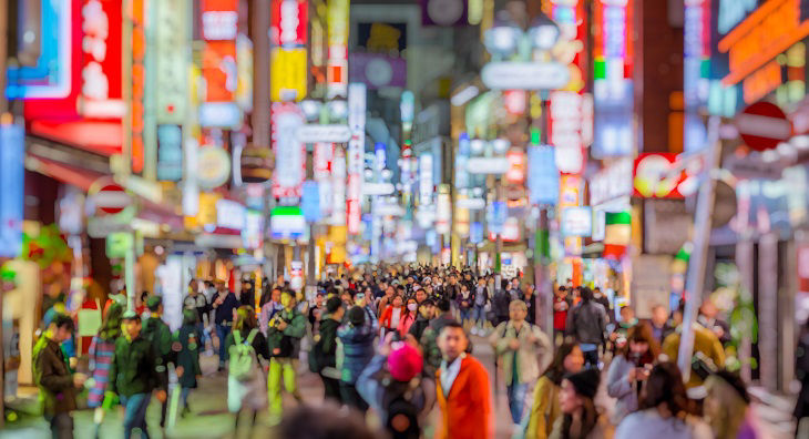 Bokeh of Shibuya Shopping Street, Japanese trade and investment, Asia economy 