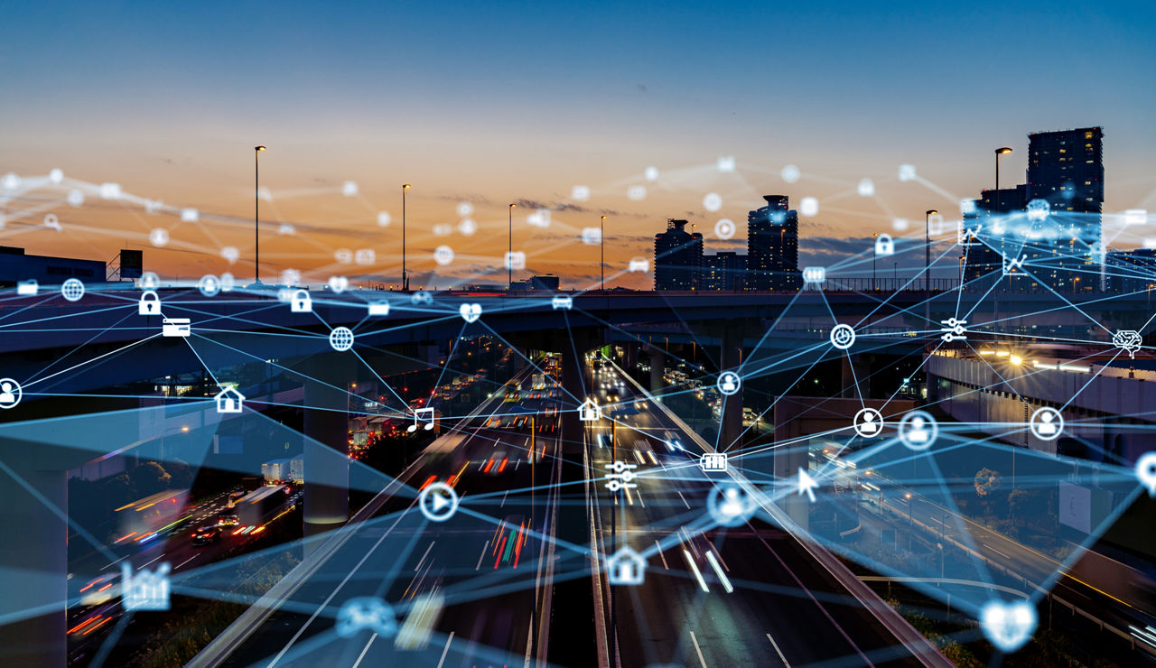 Smart city and communication network concept. 5G. LPWA (Low Power Wide Area). Wireless communication.; Shutterstock ID 1602790312; purchase_order: BOT; job: ; client: ; other: 