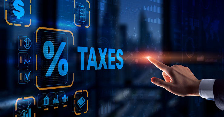 Concept of taxes paid by individuals and corporations such as VAT, income tax and property tax. Background for your business.