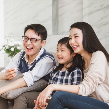 A happy family at the living room.