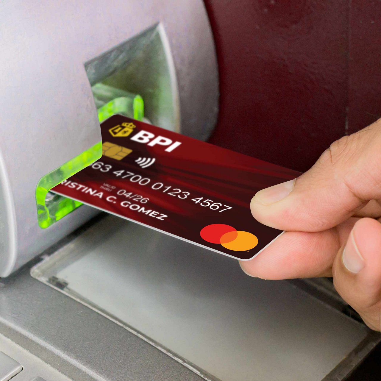 A BPI card being inserted in a POS terminal.