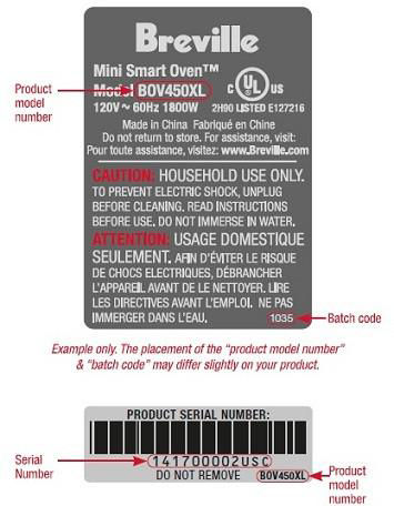 breville serial number sticker