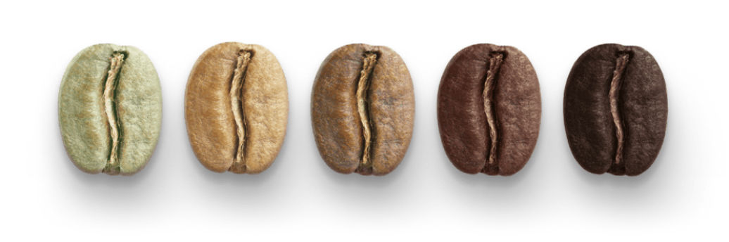 Five beans from light to dark