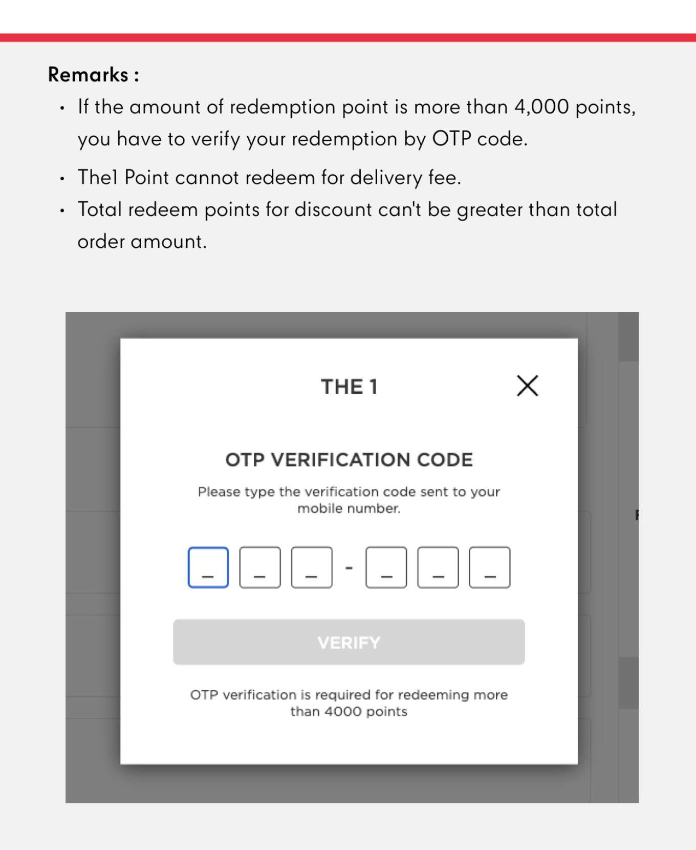 The1 point redemption