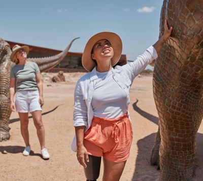 Tourists visiting the Australian Age of Dinosaurs. 