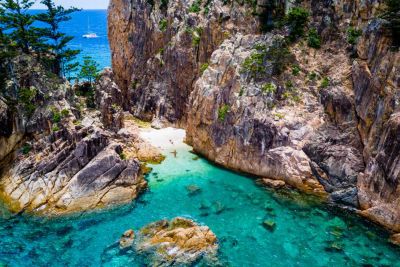 Aerial of Blue Pearl Bay in The Whitsundays
