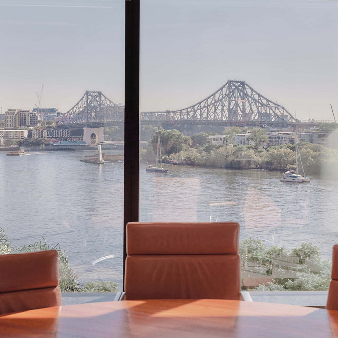 View from meeting room looking out over Brisbane River toward Story Bridge 